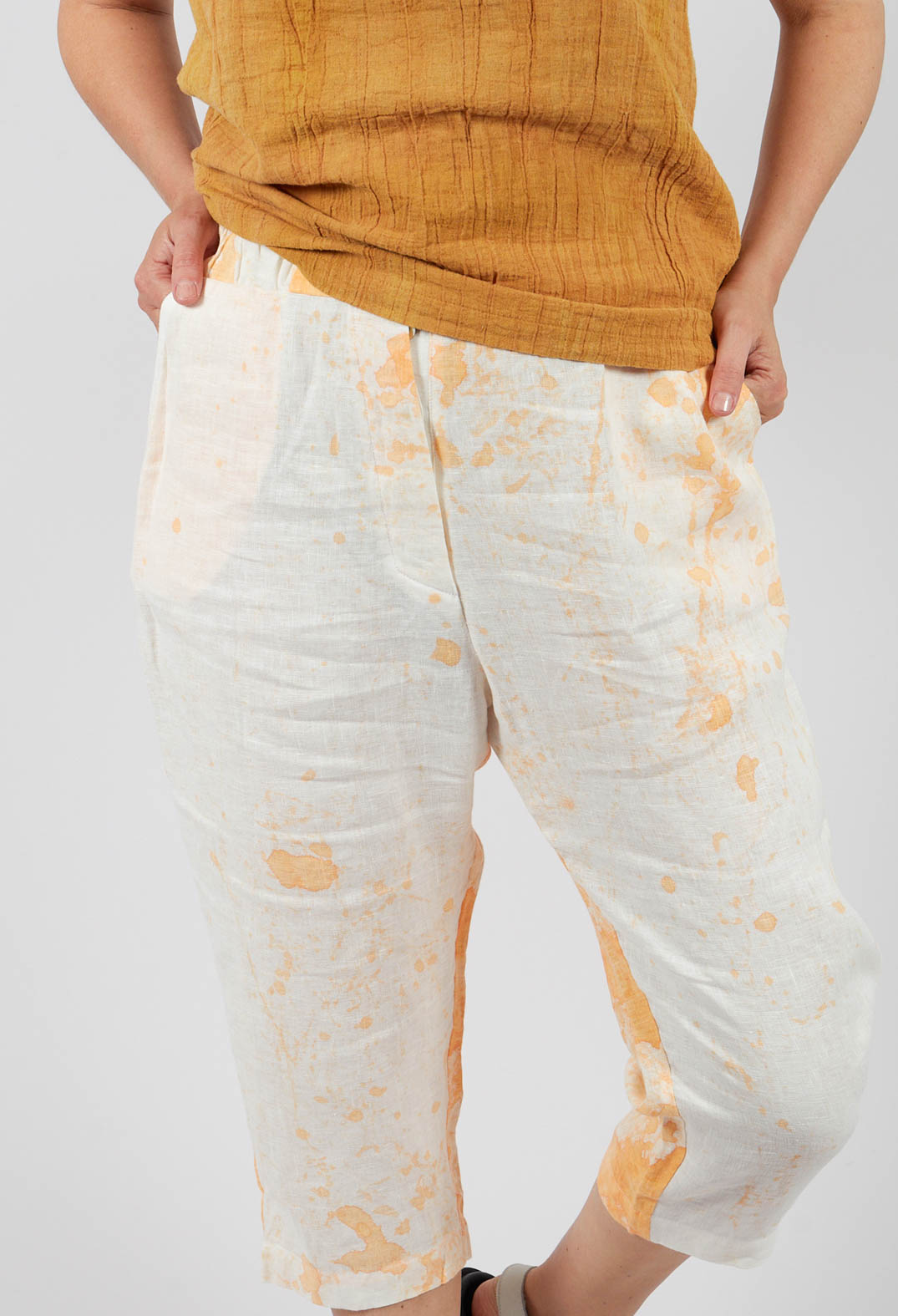 Cropped Linen Trousers in Orange Dye