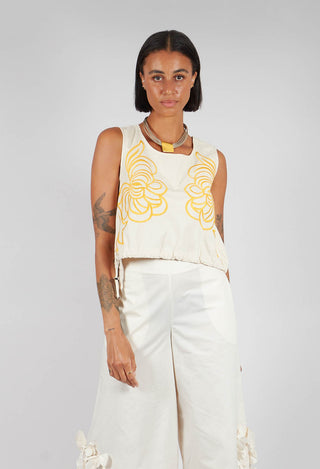 Sleevless Vest Style Top With Embroidered front and Drawstring Waist