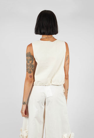 Sleevless Vest Style Top With Embroidered front and Drawstring Waist