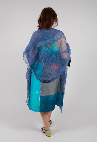Racer Back Silk Dress with Bold Blue Print