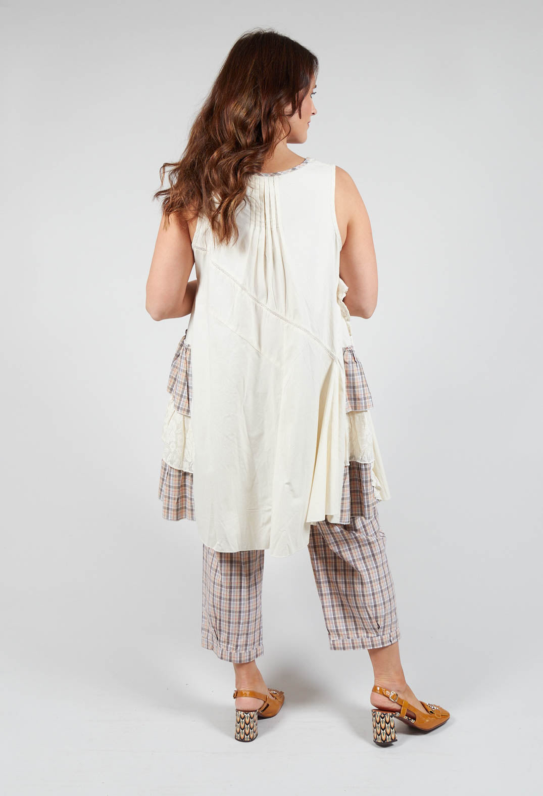 Sleeveless A Line Top with Francoise Tartan Detail in Cream
