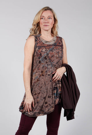 Vest Top with Asymmetric Bubble Hem in Ocher Paint