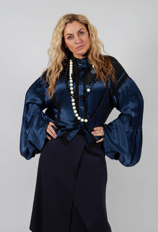 Satin Silk Blouse in Dark Navy