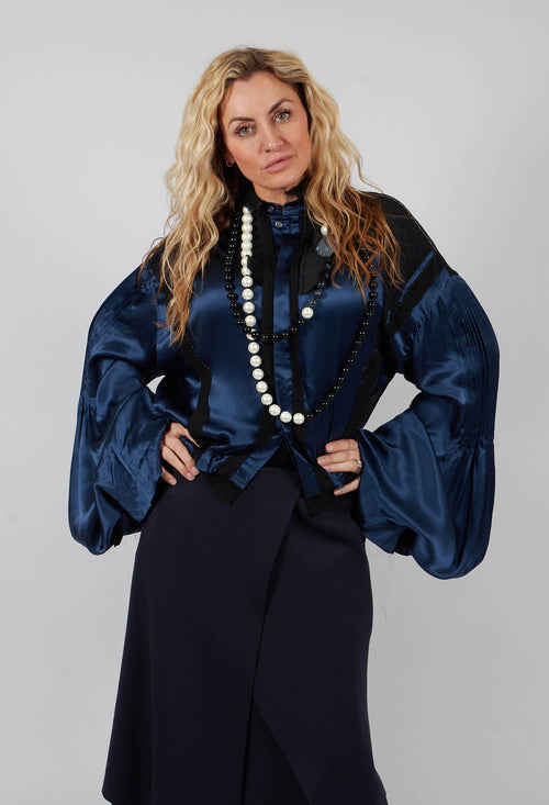 Satin Silk Blouse in Dark Navy