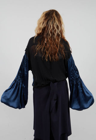 Satin Silk Blouse in Dark Navy