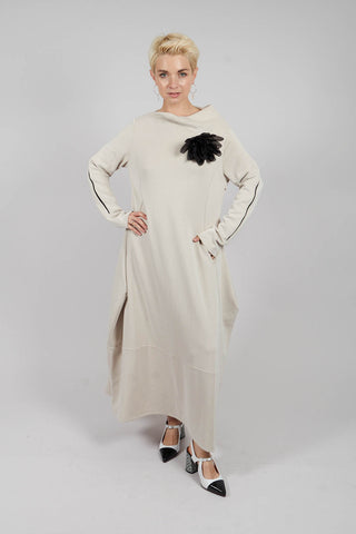 Long Sleeve Ballon Hem Dress in Off White