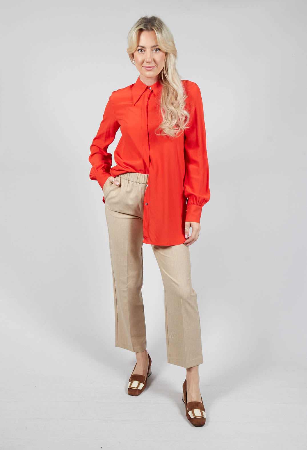 Straight Trousers with Milan Stitching in Beige