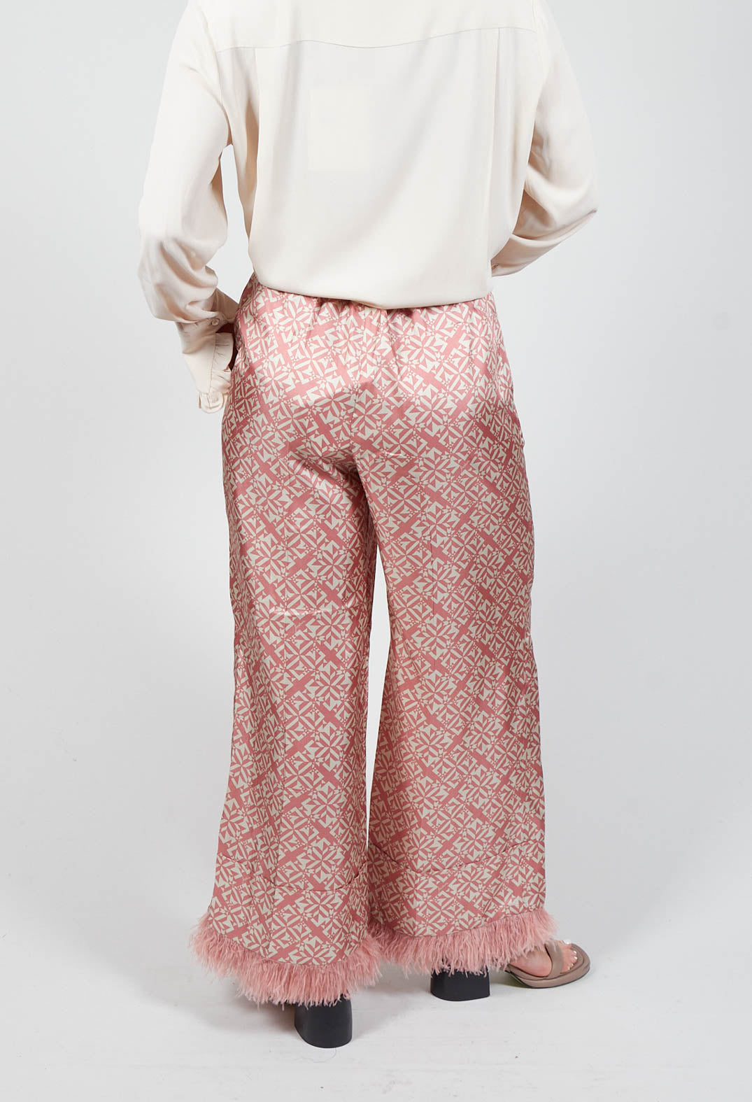 Silk Twill Trousers in Pink Geometric Print