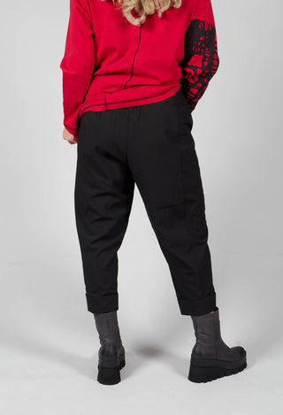 Dual Fabric Tapered Trousers in Black