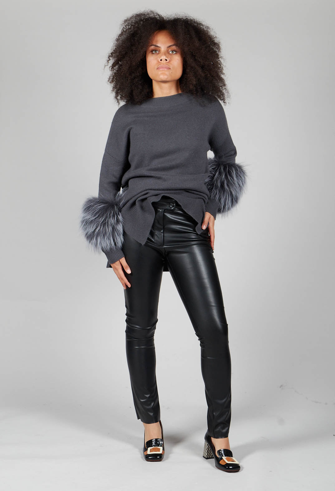 Slim Leg Wet Look Trousers in Black