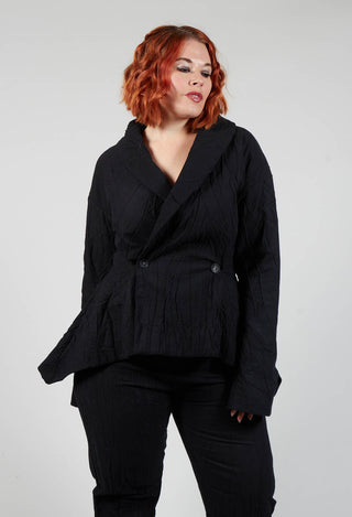 Crinkle Jacket with Asymmetric Hem and Fastening in Black