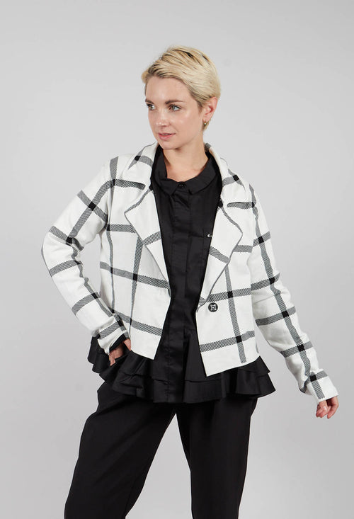 Short Cardigan with Check Design in White