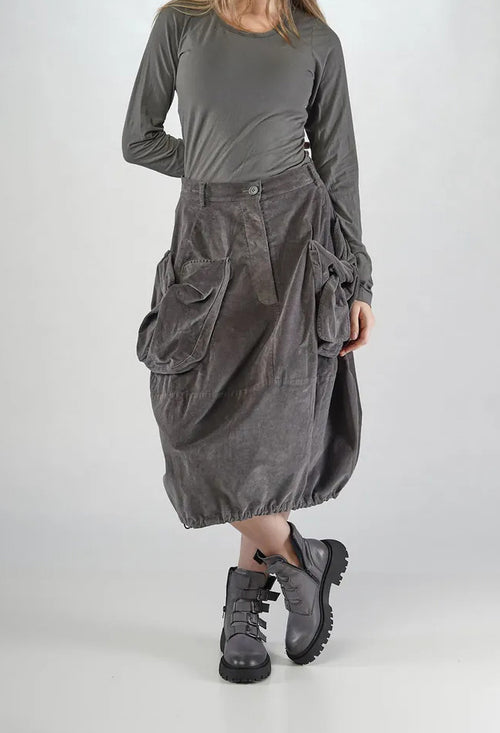 PRE-ORDER - Velvet Skirt with Feature Pockets in Dark Grey - 3230306