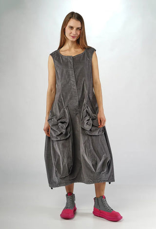 PRE-ORDER - Velvet Dress with Feature Pockets in Dark Grey - 3230907