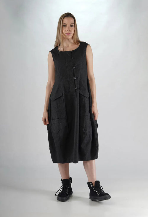 PRE-ORDER - Sleeveless Tulip Hem Dress in Black Stripe - 3410903