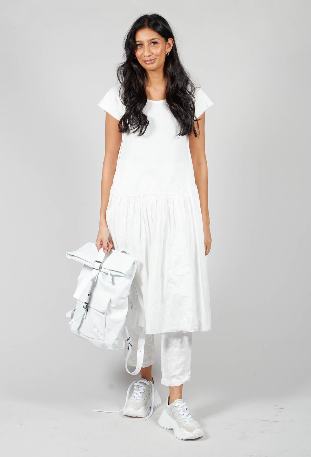 Button Up Drop Crotch Trousers in Star White