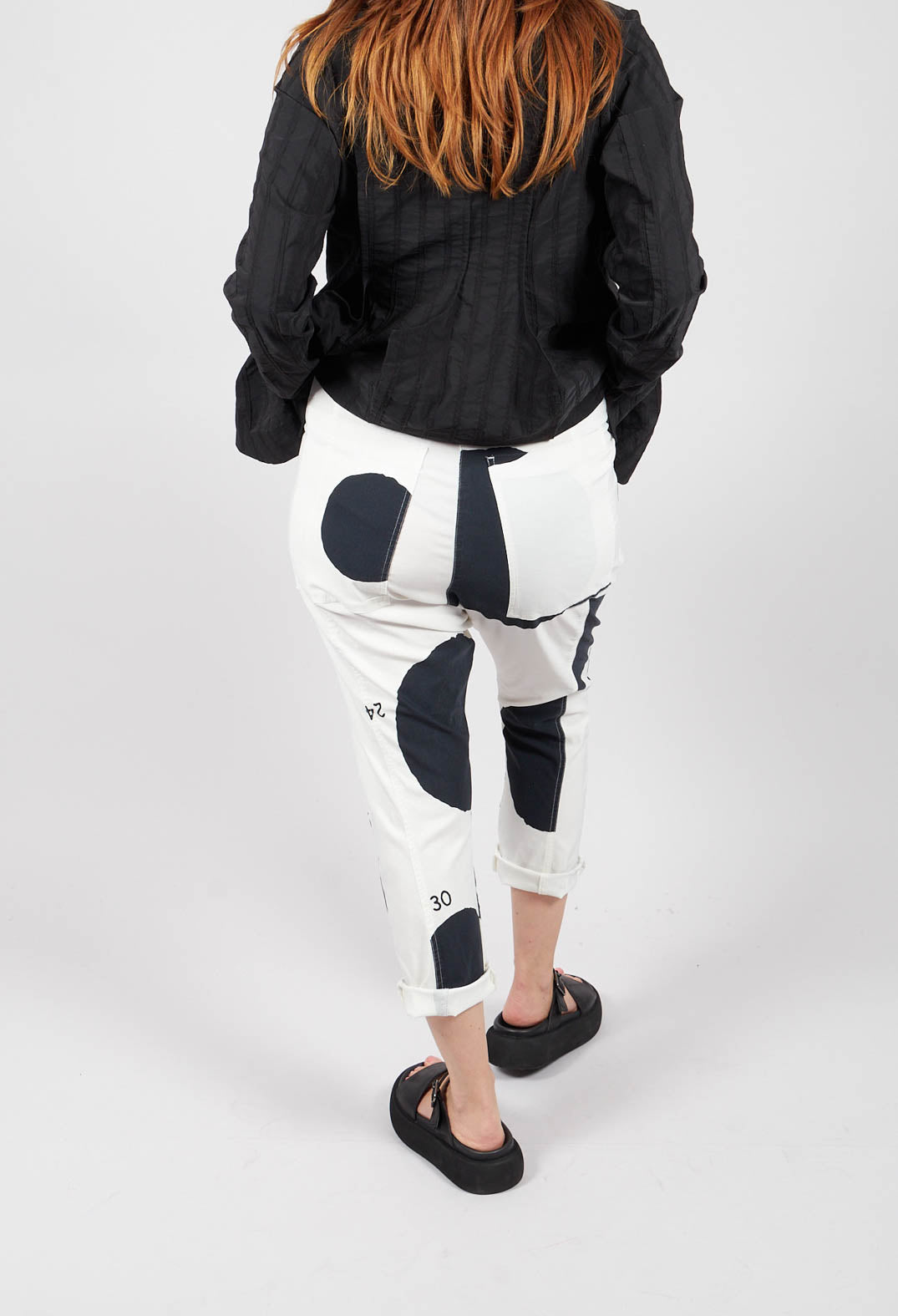 Trousers with Front Overlay in Black Print