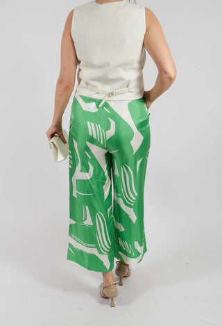 Wide Leg Silk Trousers in Green Macro Print
