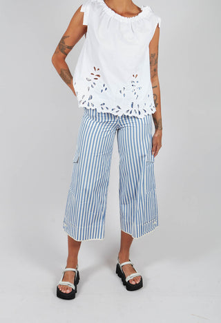 Striped Wide Leg Trousers in Hokusai Blue