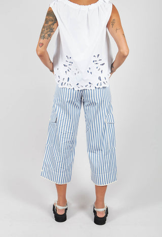 Striped Wide Leg Trousers in Hokusai Blue