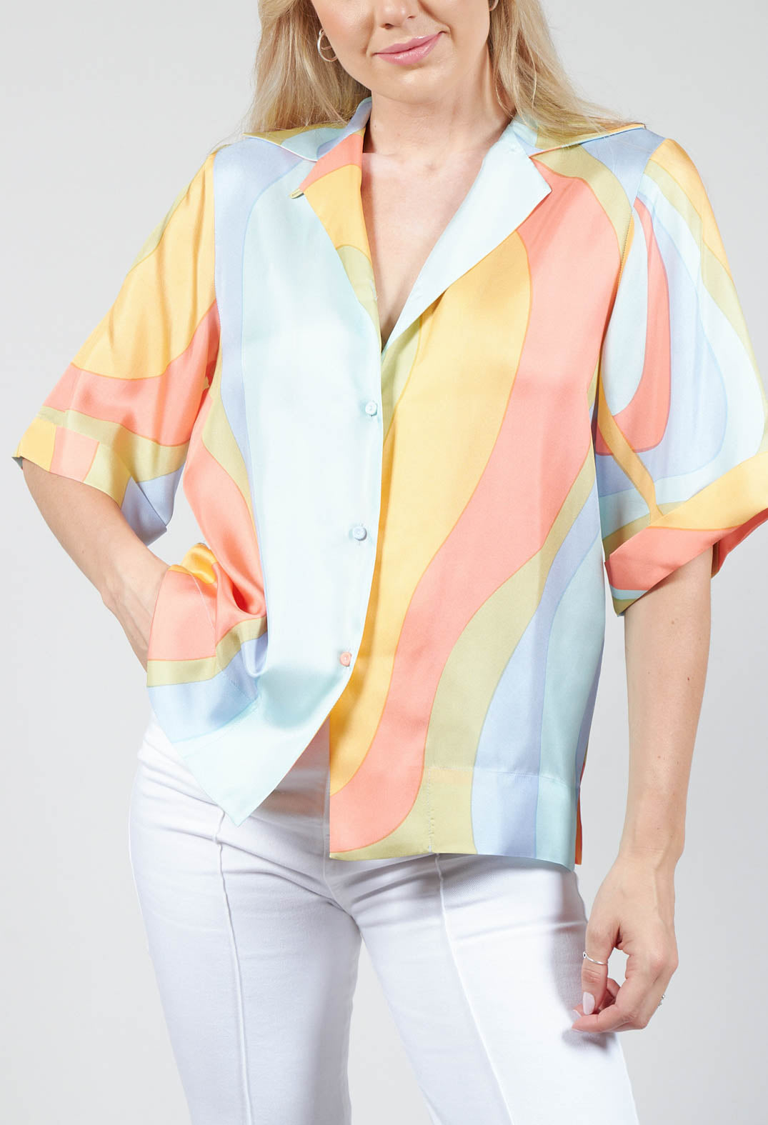 Loose Silk Blouse in Shades Print