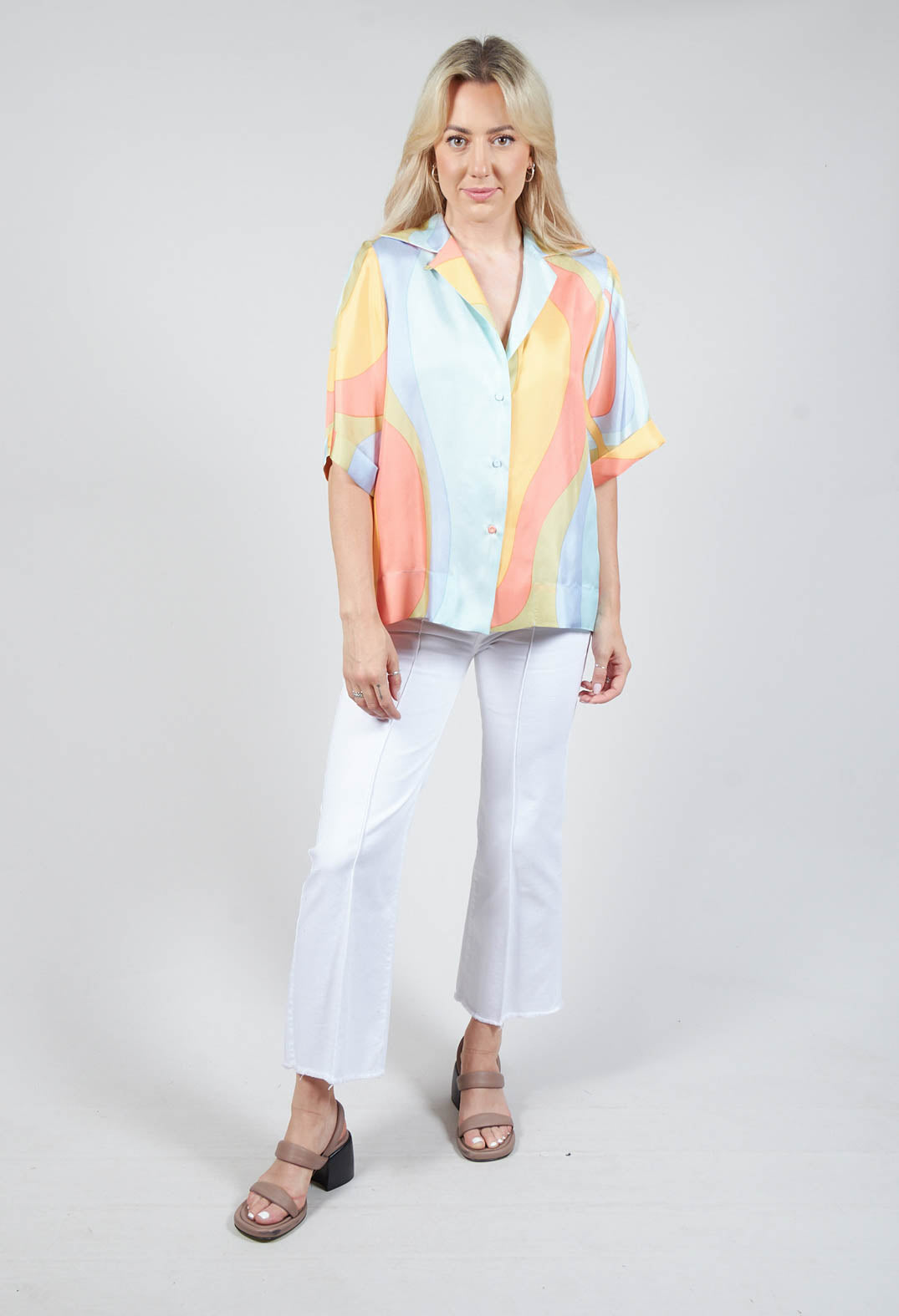 Loose Silk Blouse in Shades Print