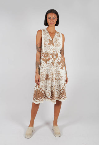 Sleeveless Dress with Lace Overlay in Tan Brown