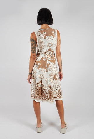 Sleeveless Dress with Lace Overlay in Tan Brown