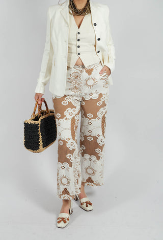 Straight Leg Trousers with Lace Detail in Tan Brown