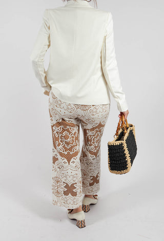 Straight Leg Trousers with Lace Detail in Tan Brown