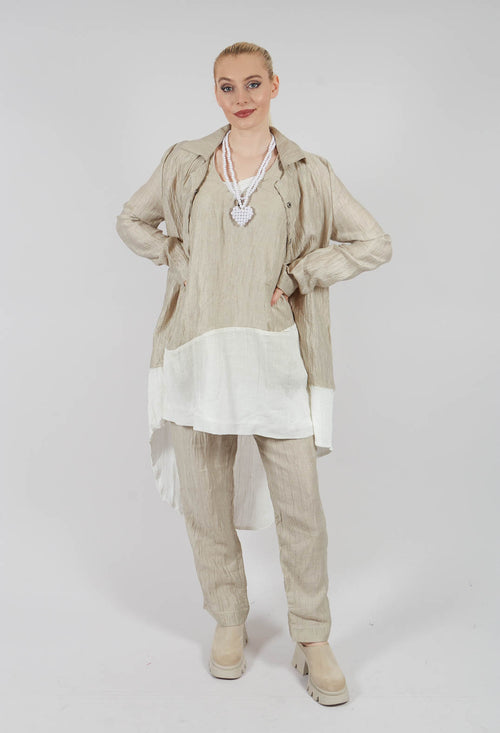 Deva Coat with Contrasting Fabric in Beige