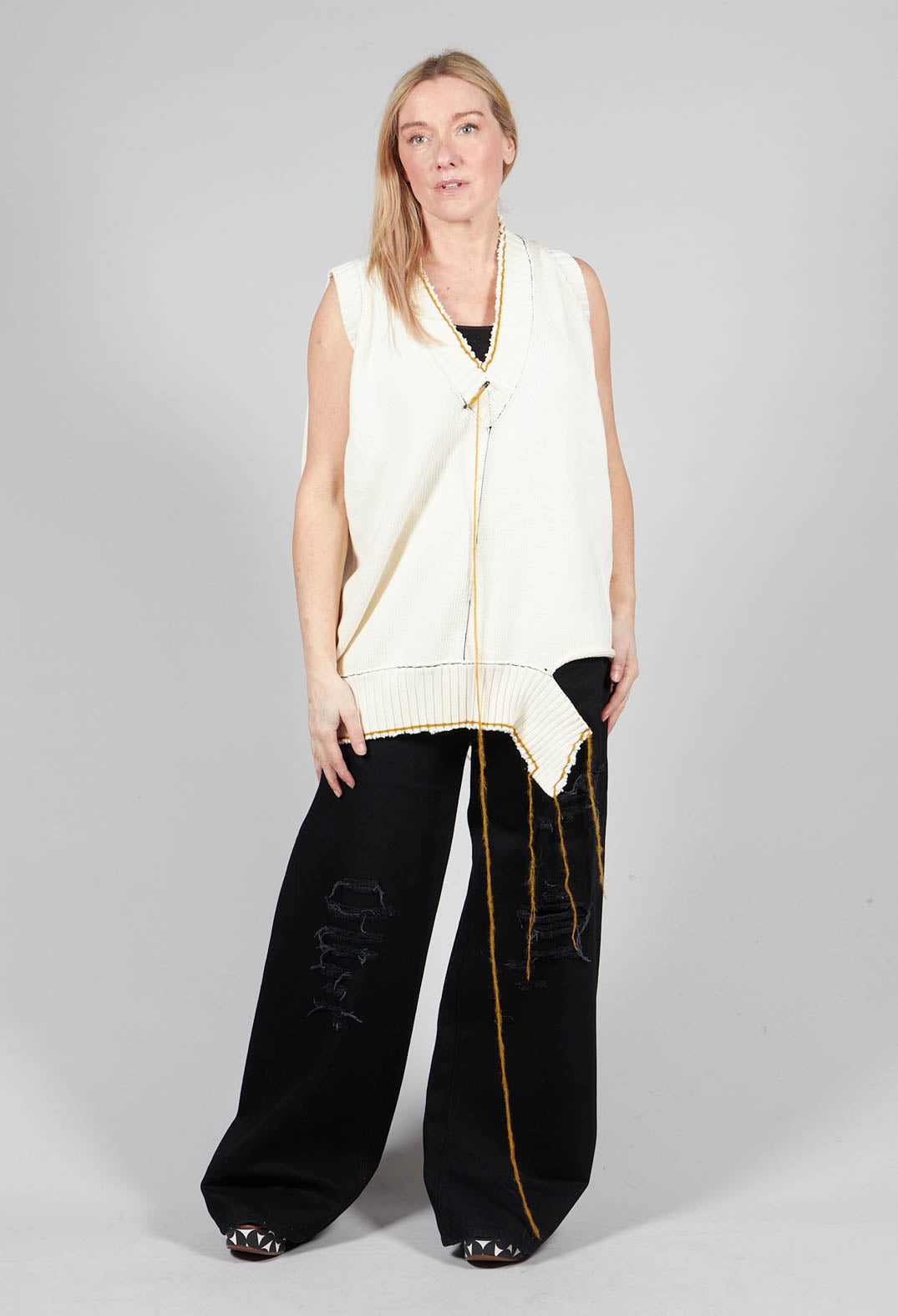 V Neck Vest in White