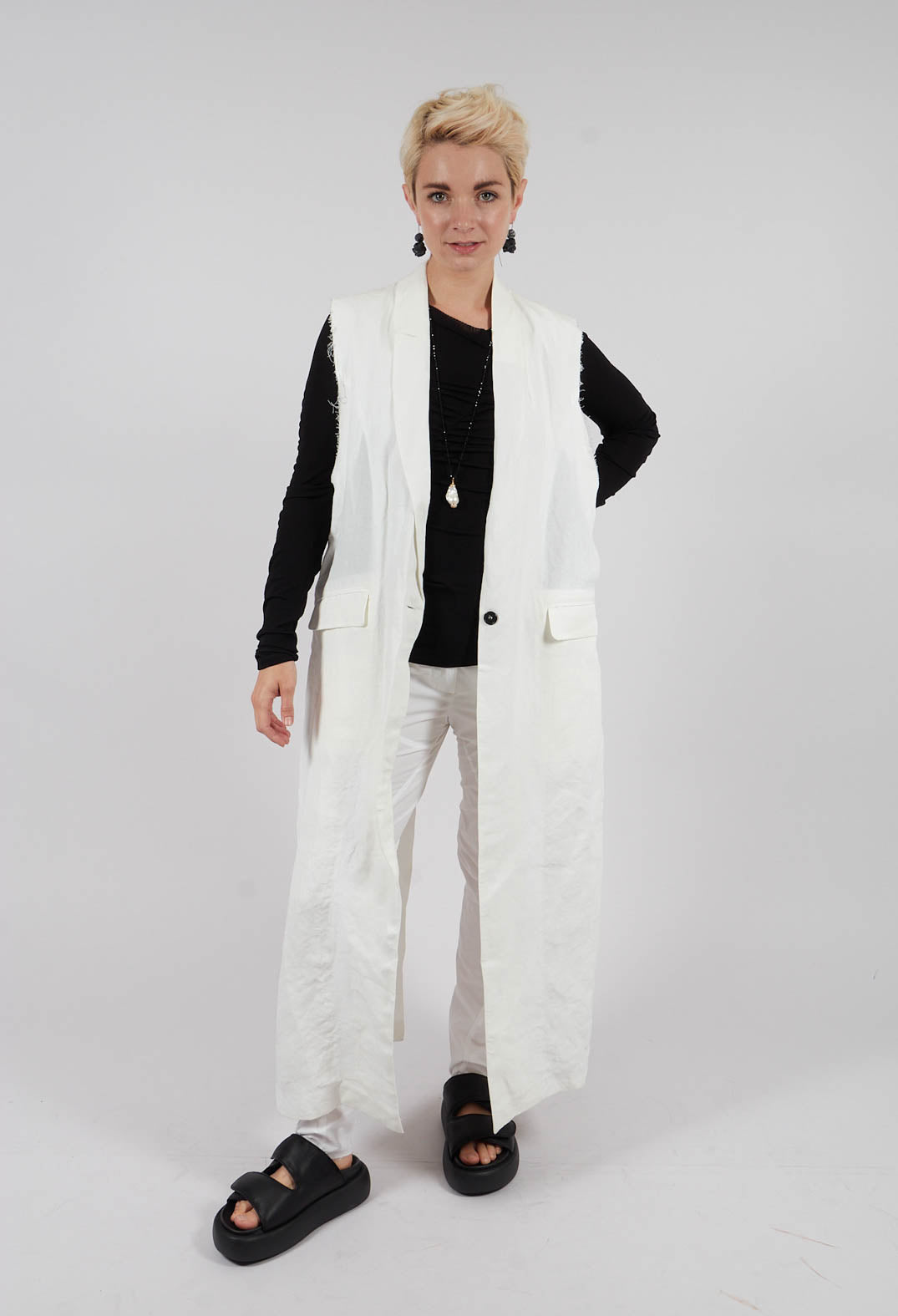 Longline Linen Waistcoat in White