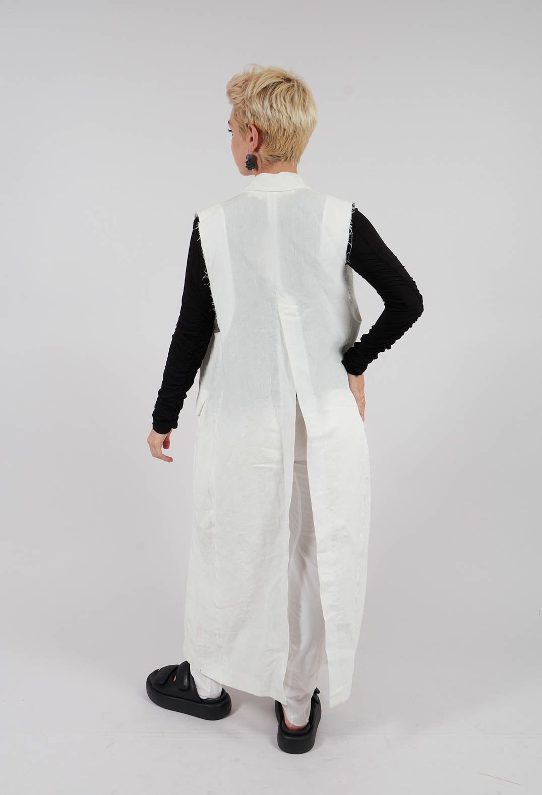 Longline Linen Waistcoat in White