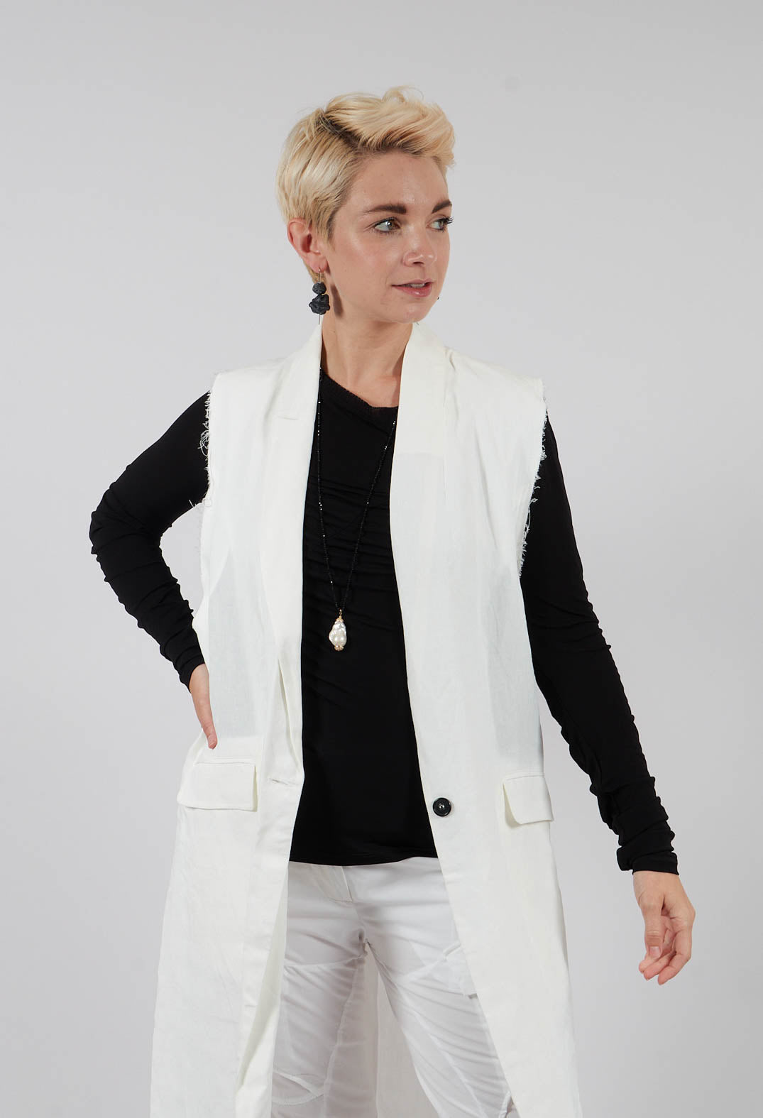 Longline Linen Waistcoat in White