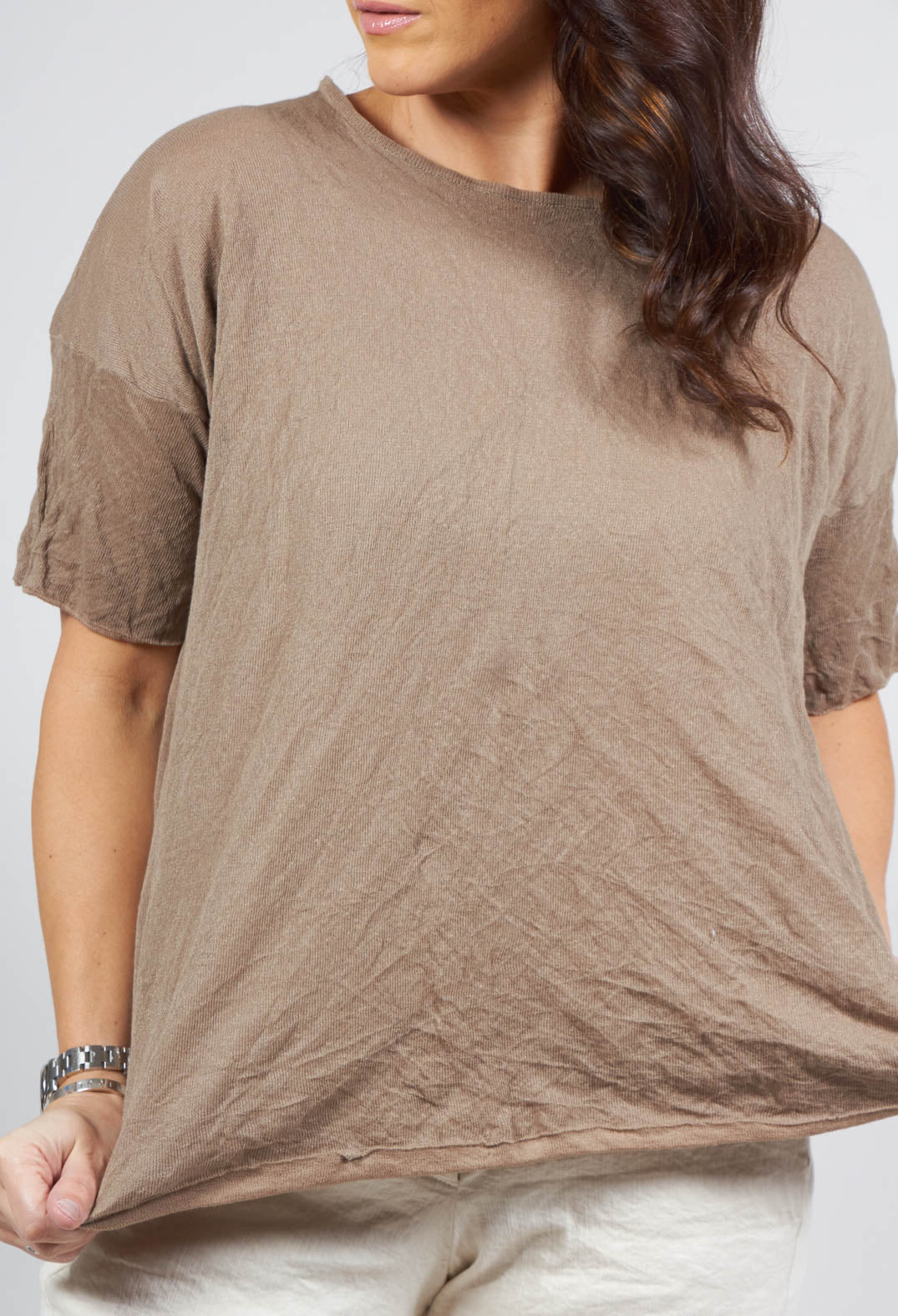 Short Sleeved Jumper in Taupe