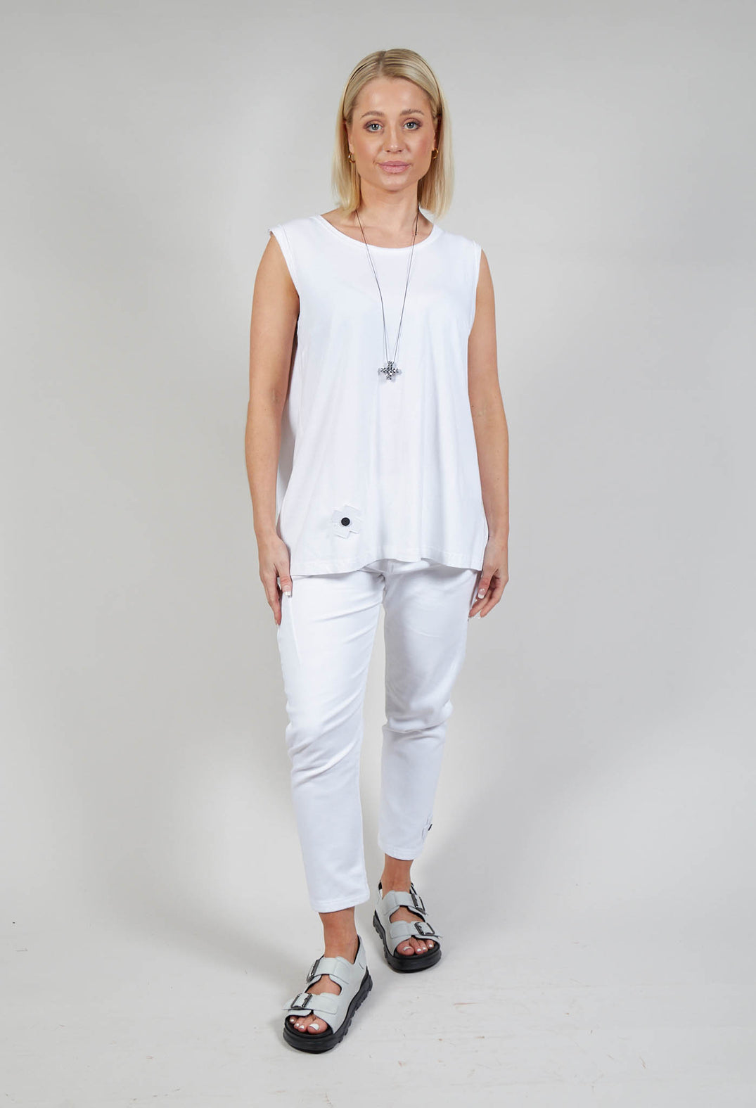 Sleeveless Swing Style T Shirt in White