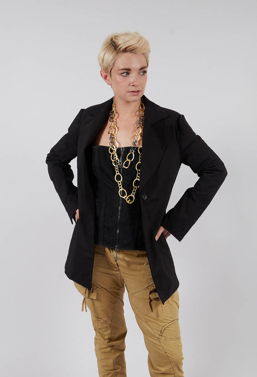 Cut Shoulder Padded Jacket in Black