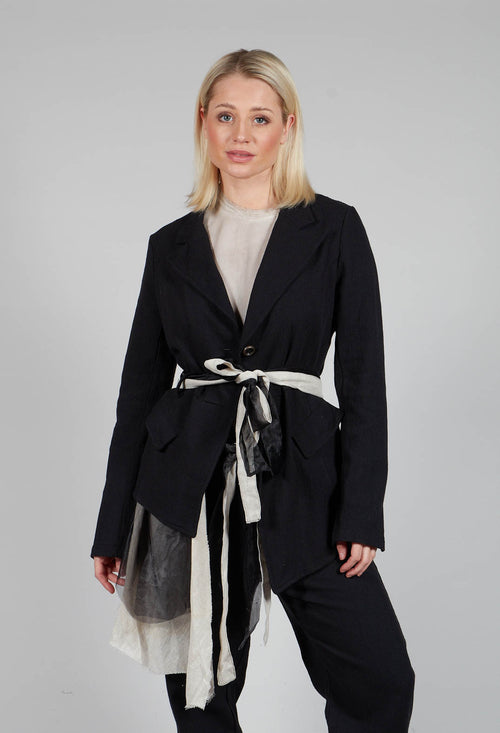 Belted Linen Jacket in Nero