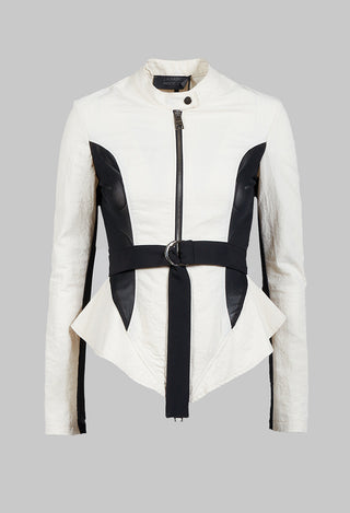 Mesh Panelled Jacket with Belt in Bianco