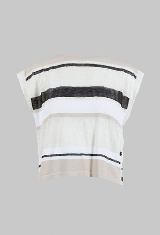 Cropped Knitted Top with Button Detail in Beige Stripe