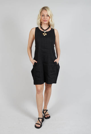 Short Pinstripe Dress with Elasticated Belt in Black