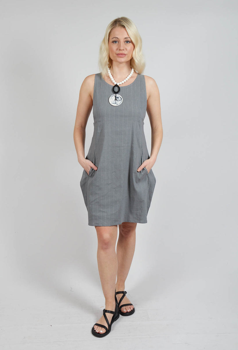 Sarah Pacini Grey Short Pinstripe Dress with Elasticated Belt – Olivia May