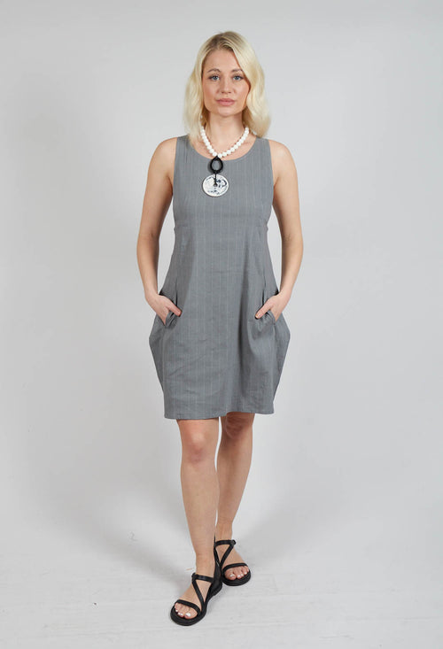 Short Pinstripe Dress with Elasticated Belt in Grey