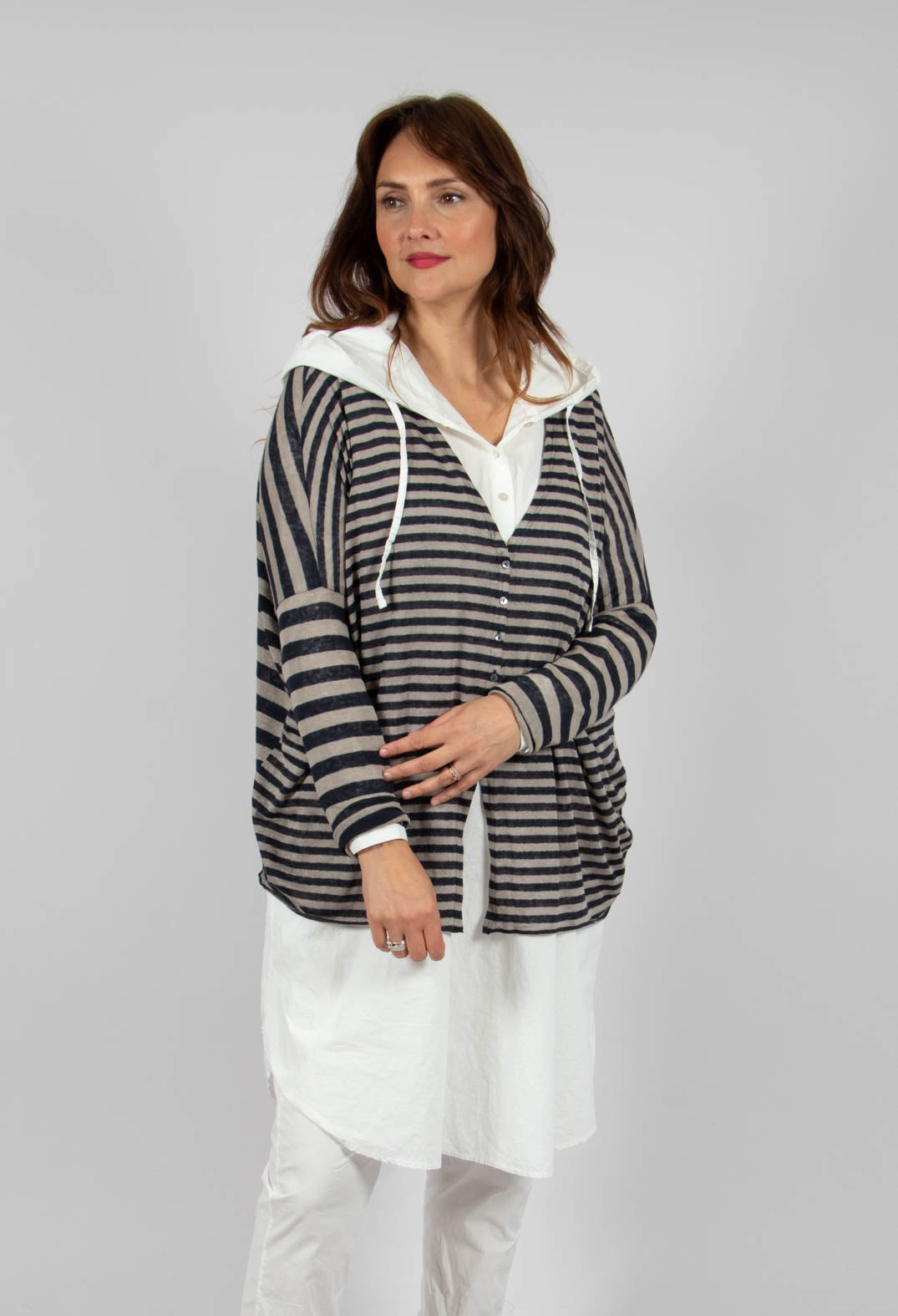 Striped Cardigan in Navy