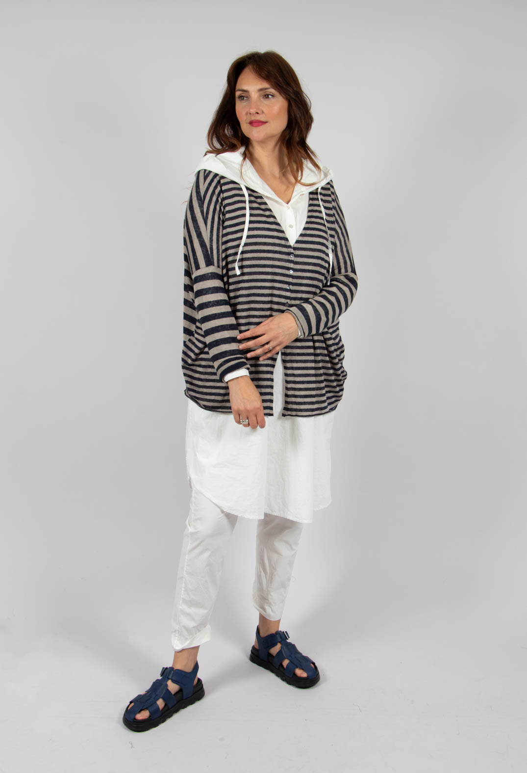 Striped Cardigan in Navy