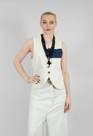 Button Through Waistcoat in Off White