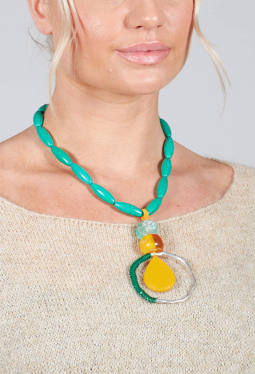Beaded Necklace in Aqua and Mustard