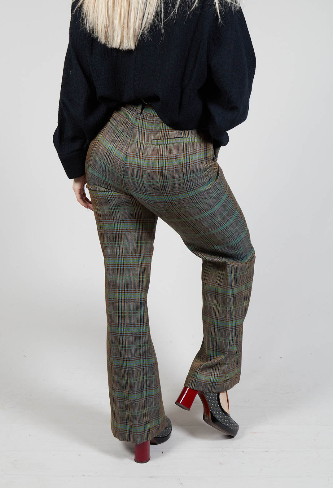 Tailored Check Wool Trousers in Kiwi