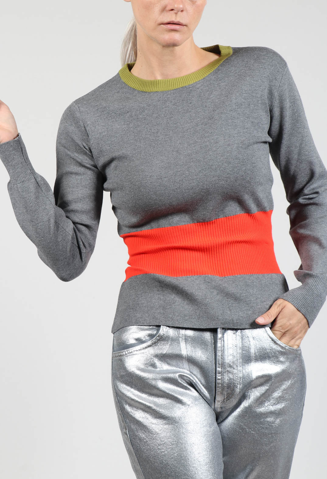 Jumper with Contrasting Detail in Grey